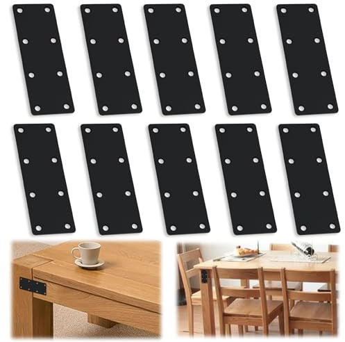 Piastra di Giunzione Piana Nero, 10 Pezzi Piatta Staffa Fissaggio Metallo Piastra di Giunzione Piatta 10x3.8x0.5cm Piastre Staffe Perforate Connettore per Legno Tavoli Mobili Riparazione Montaggio