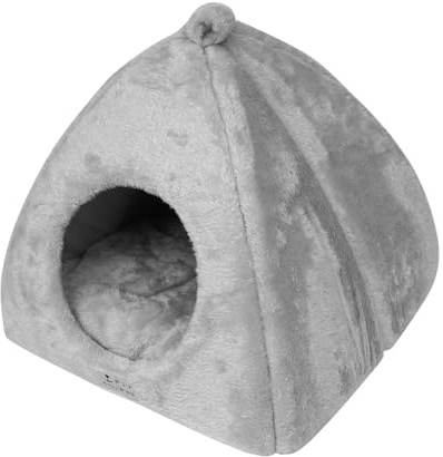 Cama Cueva para Gatos y Perros pequeños Felpa Suave y cálida Base Antideslizante cojín extraíble y Lavable Refugio Acogedor para Invierno y Descanso cómodo de Mascotas 33x33x35cm (Gris, 38x38x34cm)