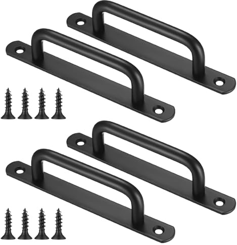 Gaomoeny 4 Pièces Poignée de Porte de Grange Coulissante,Traction de Poignée de Porte Coulissante avec Plaque Acier Inox pour Portes de Grange Armoire Placard （Noire）
