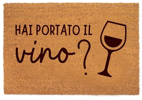 Lupia Zerbino Ingresso Esterno 40x60 cm HAI PORTATO IL VINO Zerbino Ingresso Casa Simpatico in Fibra di Cocco Resistente Tappeto Porta con Scritta, Base Antiscivolo PVC Interno Esterno Made in Italy