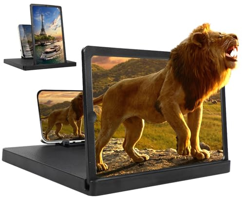 Big Screen Phone Magnifier,HD Screen Expander,Foldable Phone Stand with Screen Amplifier,Compatible with All Smartphones,Portable 3D Magnifying Screen for Elderly (14in)