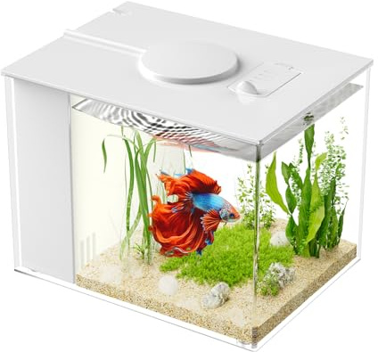 Vehipa Aquarium 3,7 L en Acrylique avec Filtre et éclairage LED,Blanc