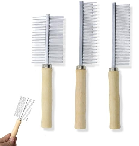 SXKJGQ 3 Pcs Dog Cat Comb, Dog Combs for Grooming, Cat Comb with Wooden Handle for Long, Short Haired Cats(circular Teeth Modified )