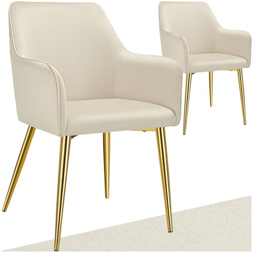 tectake® Set 2 Sedie Sala da Pranzo, in Velluto Eleganti, Sedie Cucina con Braccioli e Schienale Continuo, Comode Imbottite, Moderne Antiscivolo e Antigraffio, per cucina e soggiorno - Beige