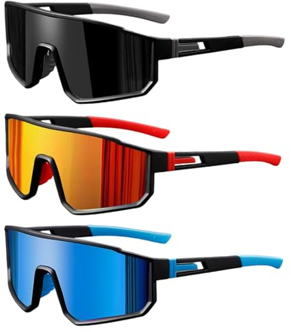 HTTDSLF 3 Piezas Gafas Ciclismo, Gafas Polarizadas Ciclismo Deportivas para Hombre y Mujer, Gafas De Sol Deportivas Polarizadas Protección UV400, Para Andar En Bicicleta, Correr