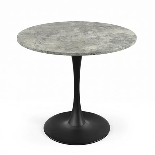 URBNLIVING Round 80cm Dining Table, Modern Pedestal Kitchen Table with MDF Wood Effect Top and Metal Base, Compact Dining Furniture for Home Cafe Restaurant, Living Room (Concrete)