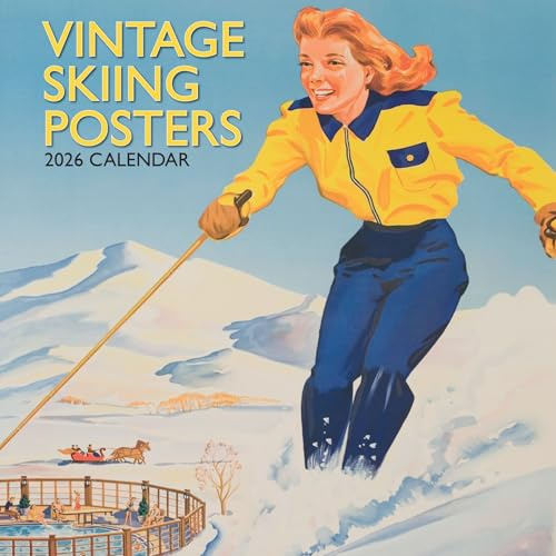 The Gifted Stationery 2026 Square Wall Calendar, Vintage Skiing Posters, 16-Month Arts & Antiques Theme Hanging Calendar with 180 Reminder Stickers, Month Planner for Creative Spaces, 12x12 In