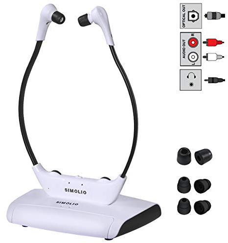 SIMOLIO Casque TV sans Fil Optique avec Balance G/D, Contrôle Volume Amélioré pour Personnes âgées, Ambient Mode, Batterie de Recharge & Remplaçable, Pas de Retard, SM-823D Pro