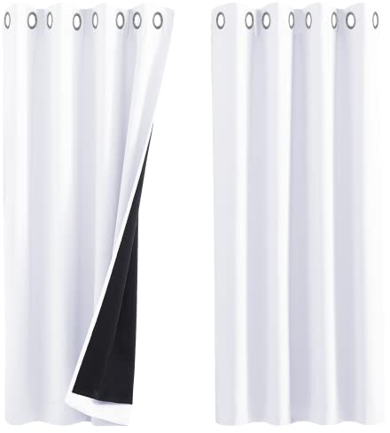 PONY DANCE White Blackout Curtains - Soundproof Curtain Double Layer Curtains Privacy Protected Thermal Insulated Curtain with Silver Rings for Bedroom/Dining Room, 2 Panels, 52x63-Inch