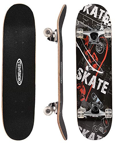 ChromeWheels 31 inch Skateboard Double Kick Skate Board Cruiser Longboard 8 Layer Maple Deck Skateboards for Kids and Beginners