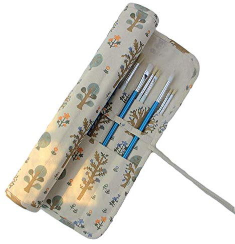 Bolsa para pinceles de pintura, 20 ranuras, enrollable, pinceles, bolígrafo, estuche almacenamiento acuarela, aceite, bolsa portátil, 15 pulgadas, sin cepillos Tree