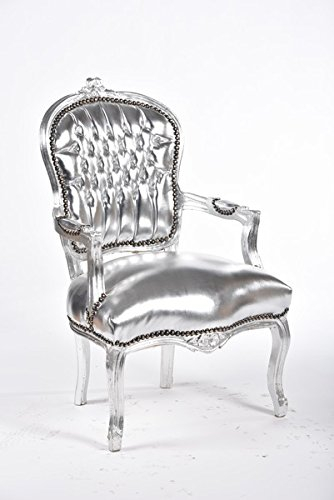 Sessel Barock Luis Blatt Silber und Leder Silber