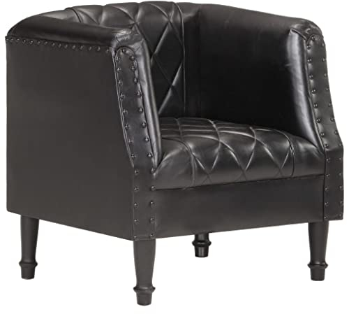 vidaXL Sessel Vintage Clubsessel Cocktailsessel Loungesessel Armsessel Ledersessel Polstersessel Relaxsessel TV Schwarz Echtes Ziegenleder