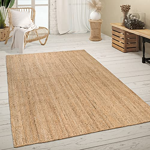 Paco Home Teppich Wohnzimmer Naturfaser Handgearbeitet Jute Meliert Modernes Muster Boho Stil, Grösse:60x100 cm, Farbe:Natur 2