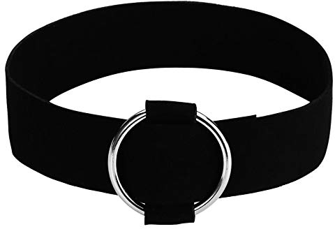 Gualiy Damen Choker Halskette, Halsband Damen Choker Samt mit O-Ring Gothic Halsschmuck Silber Schwarz Verstellbar Halskette für Frauen Mädchen 48CM