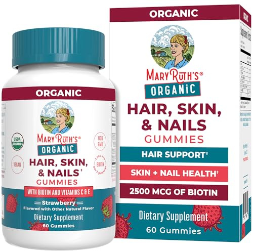MaryRuth’s Hair Skin Nails Gummies, Strawberry Flavour, 60 Vegan Gummies