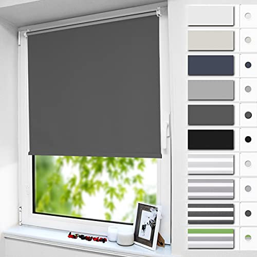smartdemo Store Occultant sans Perçage, Store Enrouleur Opaque Thermique Isolant, Protection de Vie Privée & Protection Soleil, pour Fenêtre ou Porte, 45l x 170L cm (Largeur du tissu 41cm), Gris Foncé