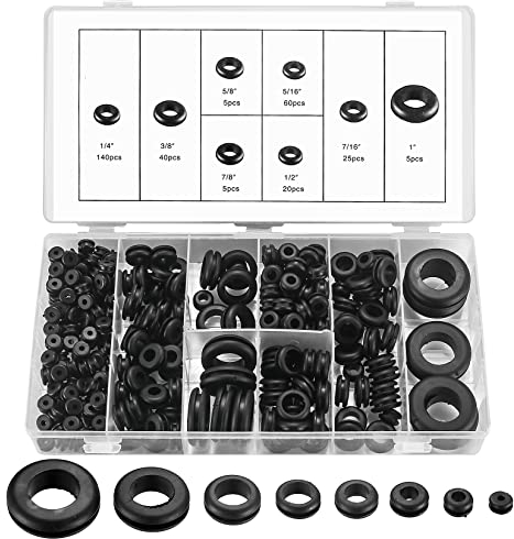 300 Stk Gummitüllen Kit, Schwarze Gummidichtung, Gummi Kabeldurchführung, Elektrischer Leiter Dichtungsring Satz, Leiterdichtung Ring Sortiment Kit zum Schutz Drähten Steckern Kabeln, 8 Größen