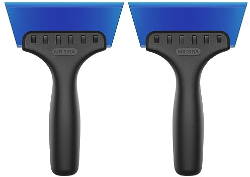 MR.SIGA 2 in 1 Mini Glass Squeegee with Built-in Ice Ripper, 5 Inch Blade, 2 Pack for Tile, Glass, Mirror, Shower, Window Tint, Car