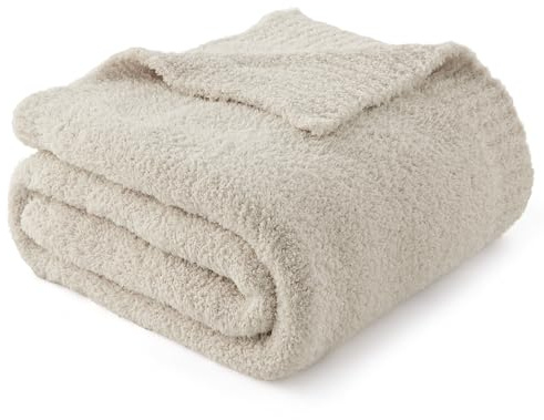 Bedsure Beige Knit Throw Blanket for Couch - Super Soft, Cozy, Fuzzy Knitted Blankets Dupes, Breathable Warm Fluffy Lightweight Throws for Chair, Sofa, Bed, Picnic, Gifts for Women, 50x60 Inches