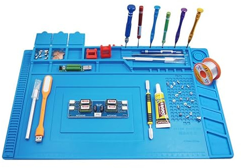 Tappetino Saldatura in Silicone, 45 x 30 cm Tappetino da Lavoro Resistenza al Calore Isolamento Termico, Strumenti di Riparazione Antistatico Magnetico, Addensato, 7 mm