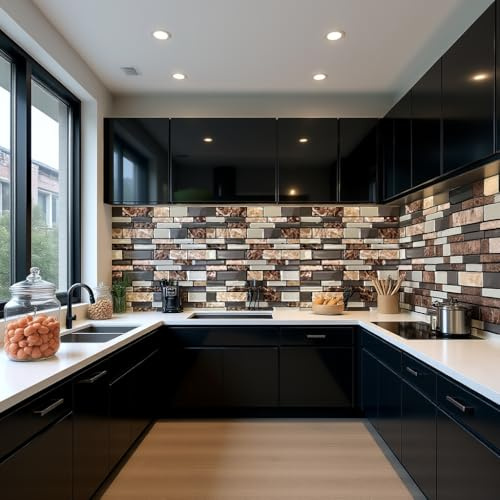 SonnaFs Inc: Luxuriöse und selbstklebende Küchenrückwand - Einfache und stilvolle Wandpaneele (Marmor Braun Matt- Kristall, 30.5cm x30.5 cm x2.5mm)