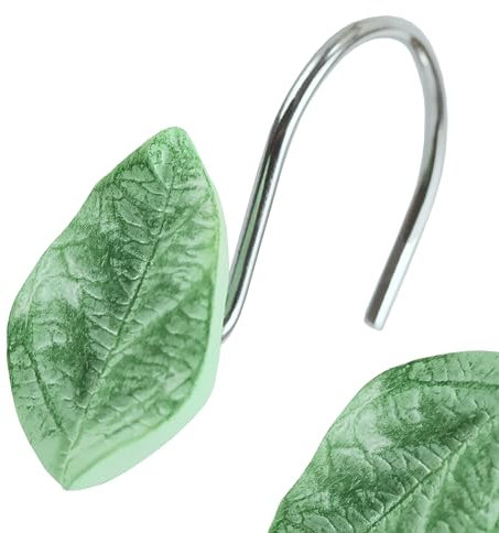 Green Leaf Shower Curtain Hooks: Decorative Hooks for Floral Leaves Tropical Plant Botanical Spring Flower Tree Themed Shower Curtain - Farmhouse Boho Shower Curtain Rings for Bathroom