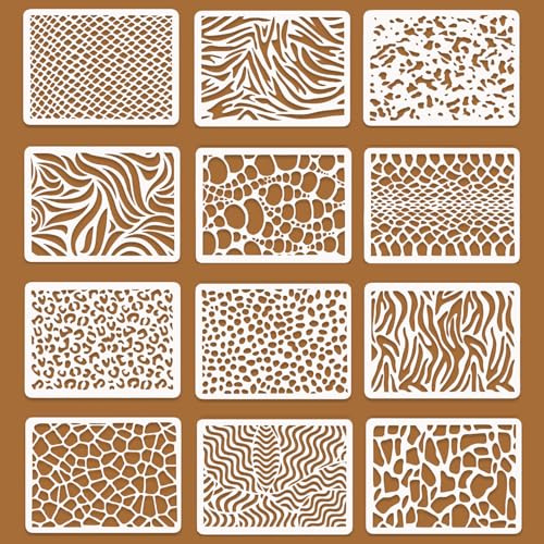 RXKFIGX 12 Piezas Plantillas para Pintar Reutilizable A4-Stencil Plantillas Geométricas Manualidades para Scrapbook Diario Tela Manualidades Decoración de Pared Niños DIY Pintar
