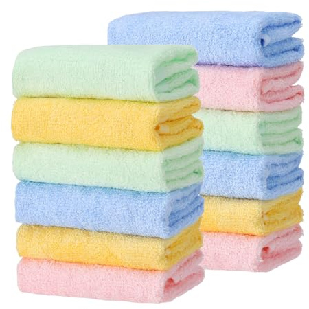 Meng Jiaran 12 asciugamani per il viso in flanella, morbidi asciugamani da bagno ad asciugatura rapida, per viso e corpo, panni quadrati per neonati, bambini, adulti (25 x 25 cm)
