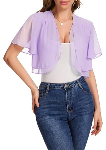 Bbonlinedress Bolero - Cardigan da donna in chiffon, elegante, a maniche corte, casual, con apertura frontale, lavanda, M
