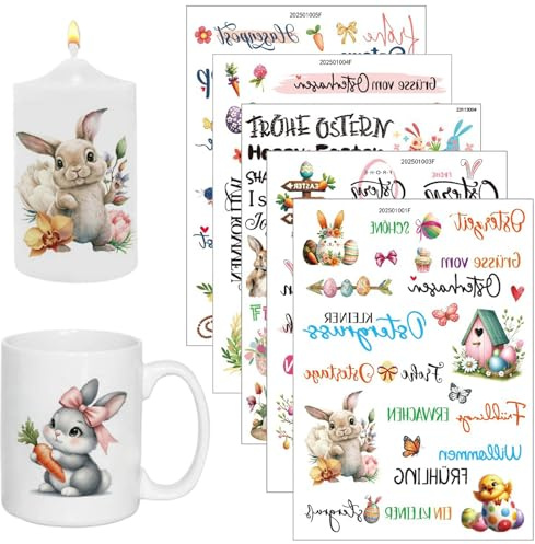 Pasqua Adesivi da Strofinare, 5 Fogli di Adesivi Trasferibili, Decorazione per Compleanno, Matrimonio, Casa, Pellicola per Mobili, Vetro, Legno, Album Fotografici, Decorazioni Fai Da Te