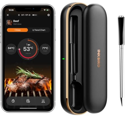 Inkbird Fleischthermometer Kabelloses, Grillthermometer Bluetooth mit 91m/300Fuß App-Steuerung IP67 Wasserdicht Bratenthermometer Meat Thermometer für Backofen Grill BBQ Smoker Küche Rotisserie