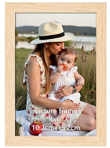 Ditwis Photo Frame 6x4 Wood Colour, Modern Natural Picture Frame for Living Room, Bedroom and Office, Wall or Desk Display