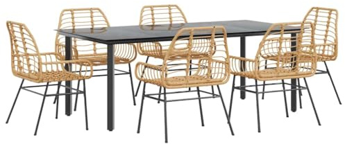 vidaXL Matgrupp för trädgården 7 delar brun polyrotting glas, utomhus matgrupp, trädgård matmöbler, trädgård matbord och stolar, uteplats matgrupp