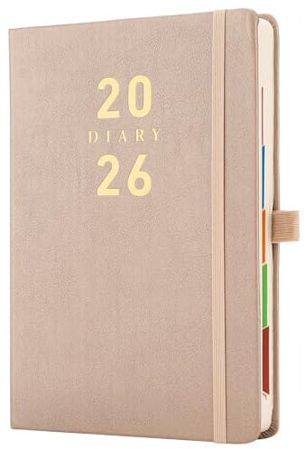 Mljtoyo Terminplaner 2026, A5, Seite pro Tag, Tagesplaner 2026, Termine von Januar bis Dezember 2026, Hardcover mit farbigen Tabs, Stifthalter, Innentasche, 400 elfenbeinfarbene dicke Seiten