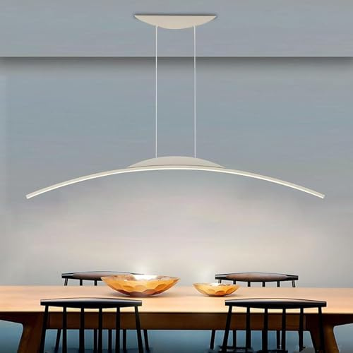 Yuelux Lámpara de Techo LED Lámpara Colgante Ajustable en Altura con Mando a Distancia y Dimmable, Diseño de Arco para Comedor, Cocina, Salón u Oficina Iluminación Decorativa (Blanco, 120cm)