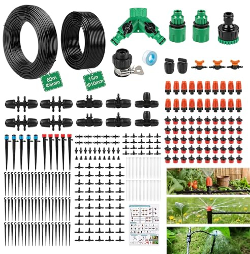 MIGUBIGU 315 PCS Kit Irrigazione a Goccia per Orto con 60+15 m Tubo, Impianto Irrigazione Giardino Professionale, Sistema di Irrigaziona per Giardino Piante, Serra, Balcone Vasi, Impianto Prato