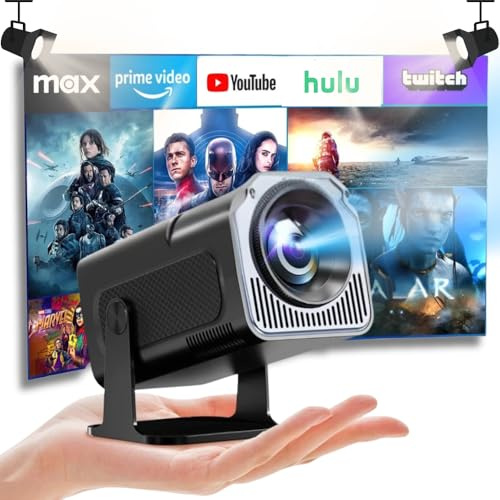 4K Support/WiFi 6/BT 5.4 Android TV bärbar projektor & [integrerad app] autofokus, Full HD 1080P, HiFi-högtalare, brännvidd, HDMI/TV Stick/spelkompatibel
