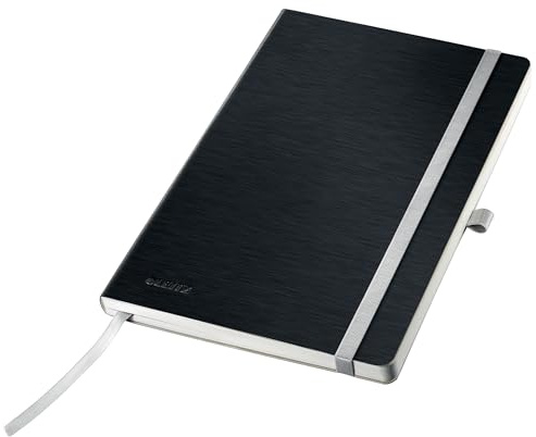 Leitz Style A5 Notizbuch Blanko, Softcover, 160 Seiten, 80 Blatt, FSC-zertifiziertes 100 g/m² Papier, Verschluss & Lesezeichen, für Büro & Home Office, Schwarz, 44531094