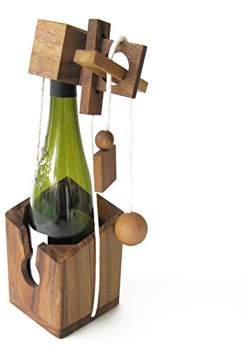 Rompecabezas DE Botella Modelo 1 - Nivel 3/6 - Juego Puzzle Candado de Madera Maciza Eco-Responsable, Normas CE, Marca Francesa Le Délirant
