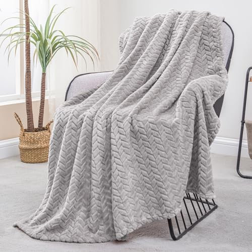 Exclusivo Mezcla Fleece Throw Blanket for Couch and Bed, 127x178 CM Soft Cozy Jacquard Flannel Blankets, Lightweight Fuzzy Plush Warm Throws for All Seasons, Light Grey
