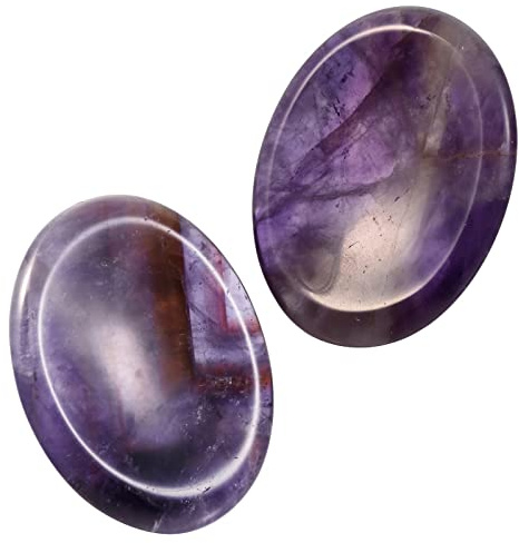 Nupuyai 2PCs Améthyste Naturelle Pierres d'inquiétude de Pouce pour Relaxation, Pierre de Poche Ovale Polie pour Reiki Méditation et Décor de Bureau (45 x 35 x 7mm)