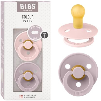 BIBS Colour Dummies 2 Pack BPA Free Cherry Shape Nipple Natural Rubber Latex Made in Denmark 0-6 Months (2 Pack) Blossom Dusky Lilac