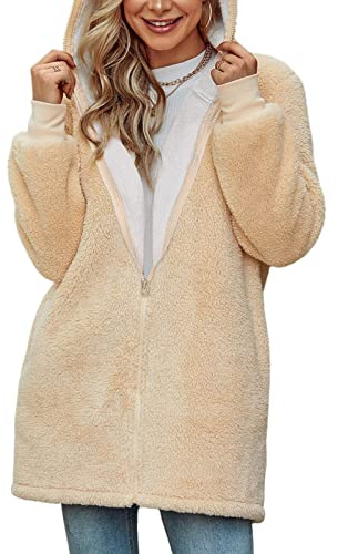 TOMEEK Sudadera Mujer Forro Polar Chaqueta Polar Mujer Sudadera con Capucha Invierno para Mujer Cárdigan Cálido con Forro Polar Prendas con Bolsillo, Albaricoque, Talla M