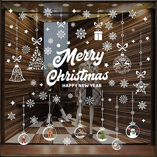Decorazione per finestra con fiocchi di neve, immagini di Natale, decorazione per finestre rimovibili, statica, in PVC, per porte vetrine (C)