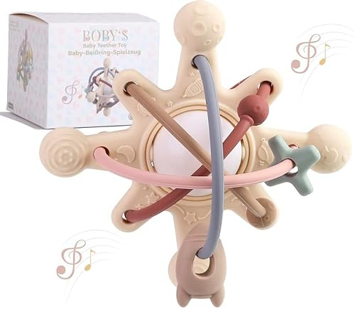 BOBY´S Sensorischer Beißring Navajo White - Motorikspielzeug aus BPA-freiem Silikon - Zahnhilfe und Rassel in Einem - Multifunktionales Baby-Spielzeug Leicht zu Reinigen