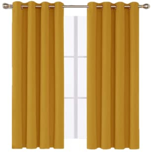 funky gadgets Blackout Curtains for Bedroom 54 Inch Drop Thermal Insulated Eyelet Curtains & Drapes Black Out Curtain for Kitchen, Living Room 2 Panels (46x54 Inch Ochre)