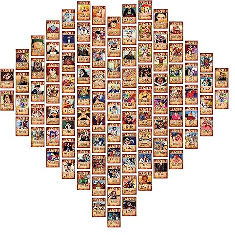 Set of 100 Anime One Piece Wanted Poster Postcards Luffy Zoro Sanji Nami Usopp Chopper Robin Franky Brook Wall Art Posters & Prints for Room Decor Aesthetic and Gifts (6×4 in)