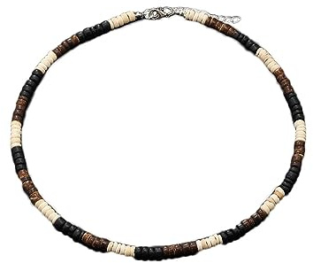 Caiyao Puka Shell Beaded Necklace Men Summer Surfer Seed Necklace Seashell Beads Necklace for Women Beach Necklace for Men Beach Jewelry-Coffee+White+Black