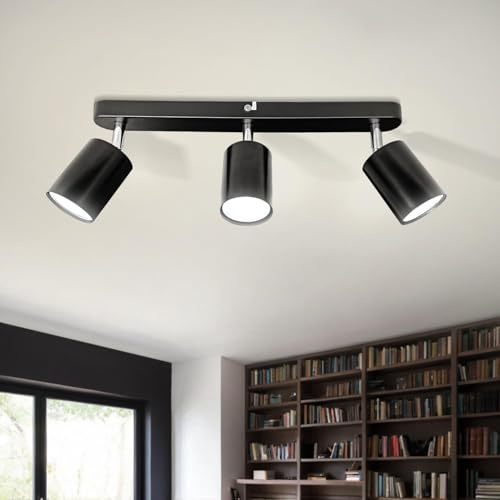 Sweier 3 Way Adjustable Ceiling Spotlight, Ceiling Strip Light (Matte Black) 3x5W Cool White 6000K GU10 Ceiling Light (Light Source Included) Can be Mounted on Ceiling or Wall Spotlights